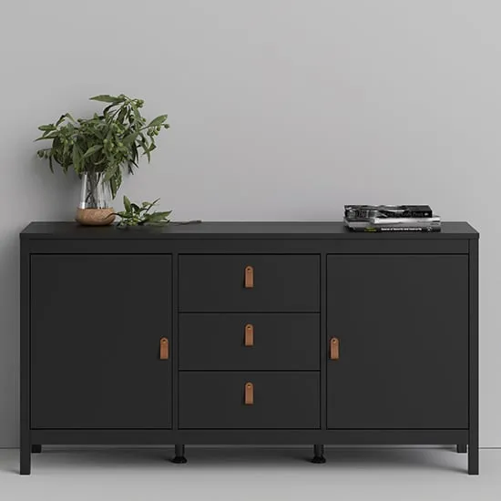 Barcila Wooden Sideboard with 2 Doors 3 Drawers - Matt Black