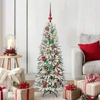 Barco 240cm Flocked Snow Artificial Christmas Tree with LED and Baubles - White