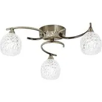 Barco 3 Lights Flush Ceiling Light - Antique Brass, Glass