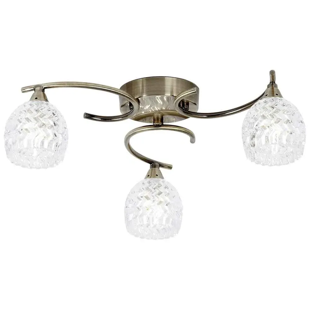 Barco 3 Lights Flush Ceiling Light - Antique Brass, Glass image