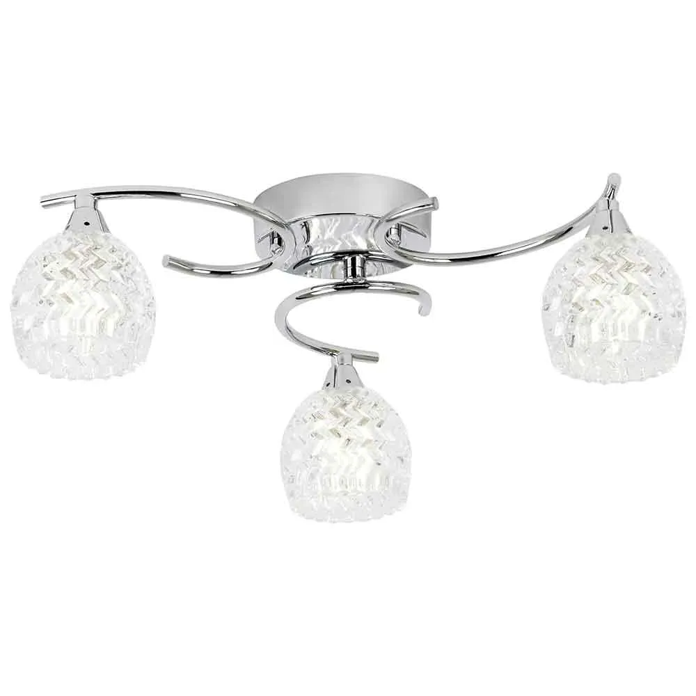 Barco 3 Lights Flush Ceiling Light - Chrome, Glass
