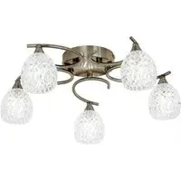 Barco 5 Lights Flush Ceiling Light - Antique Brass, Glass