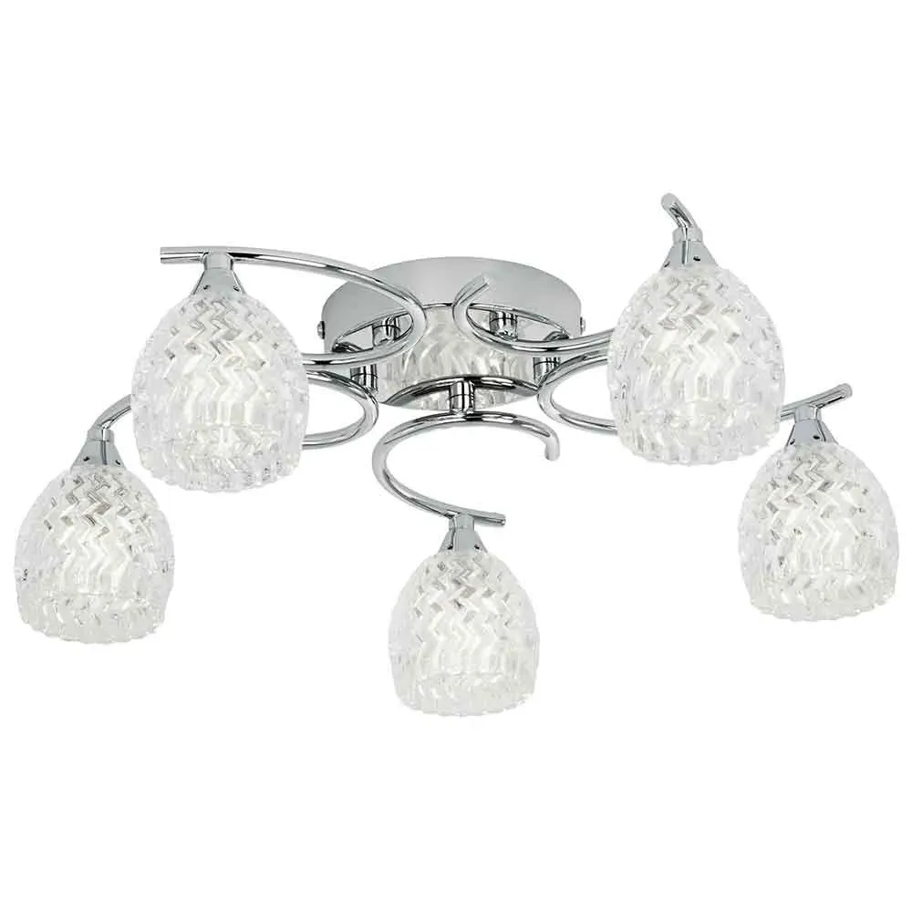 Barco 5 Lights Flush Ceiling Light - Chrome, Glass