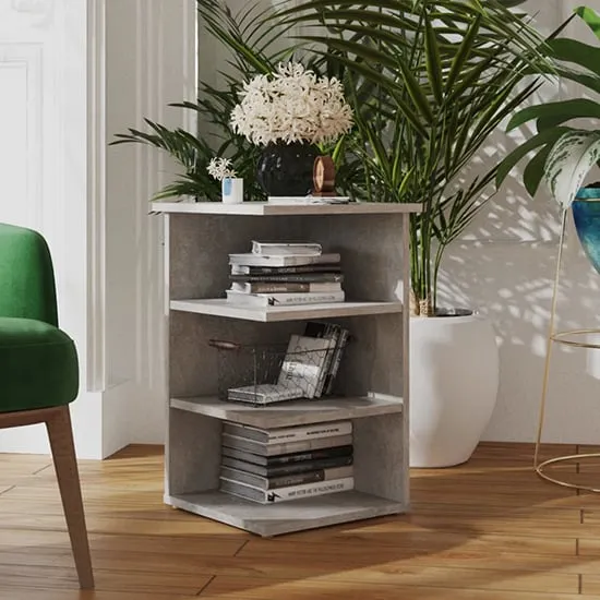 Bardia Side Table with 3 Shelves - Concrete Effect