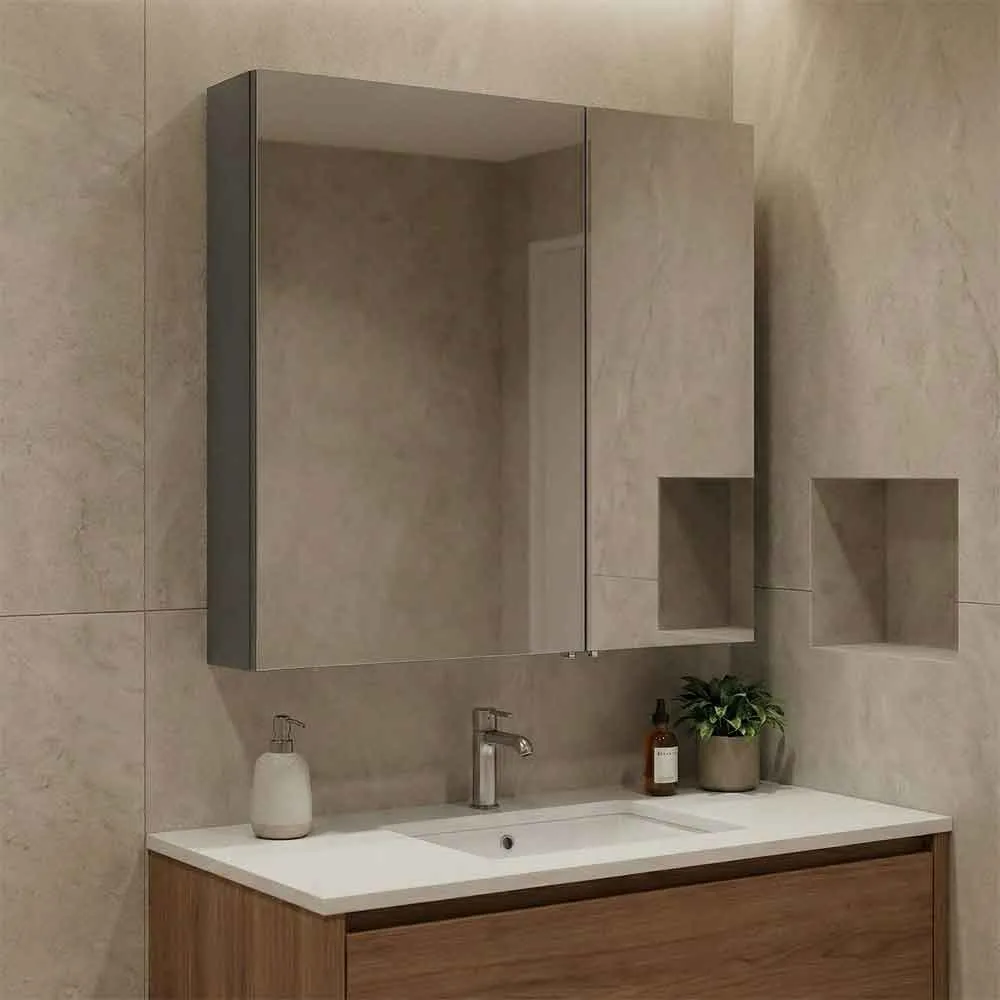Bari Wall Mounted Mirror Cabinet with 2 Doors - Anthracite, MDF product