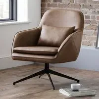 Barkhad Swivel Bedroom Chair - Brown, Faux Leather