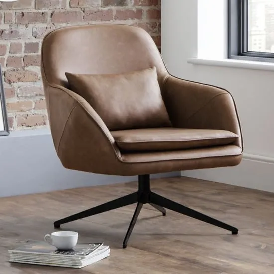 Barkhad Swivel Bedroom Chair - Brown, Faux Leather image