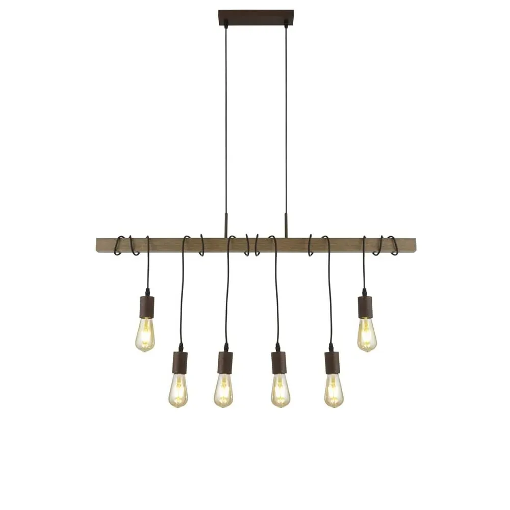 Barn 6 Light Pendant Light - Black, Wood