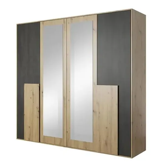 Barrie 4-Door Mirrored Wardrobe - Artisan Oak image