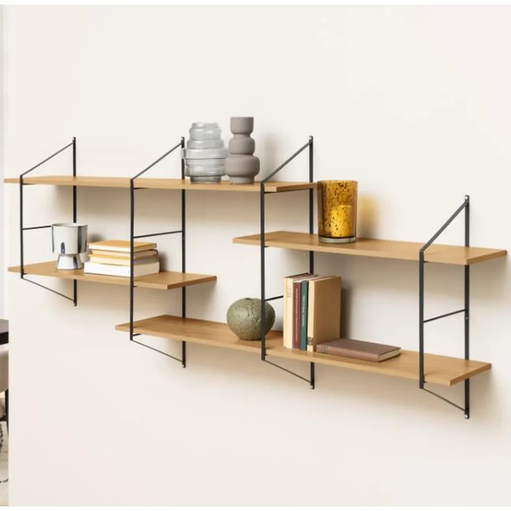 Barrie Wall Hung Bookcase - Wild Oak, Black