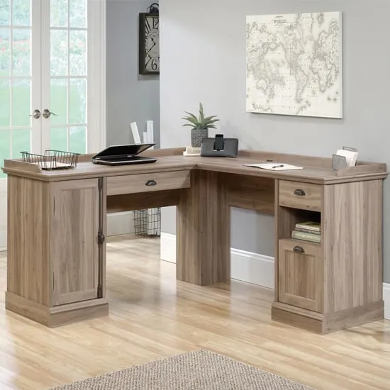Barrister L-Shaped Computer Desk - Salt Oak image