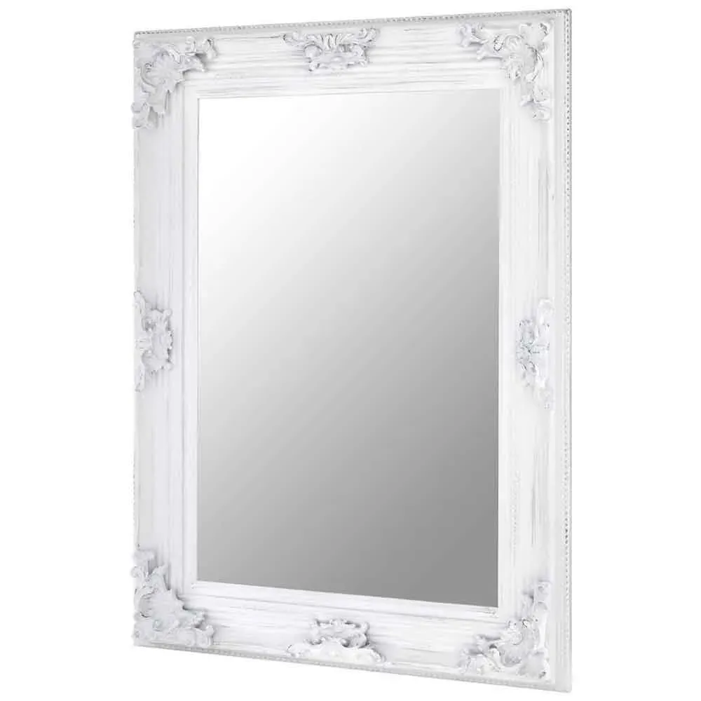 Barstik Rectangular Baroque Wall Mirror - Antique White, Resin product