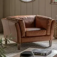 Bartow 1-Seater Sofa with Oak Legs - Brown, Leather