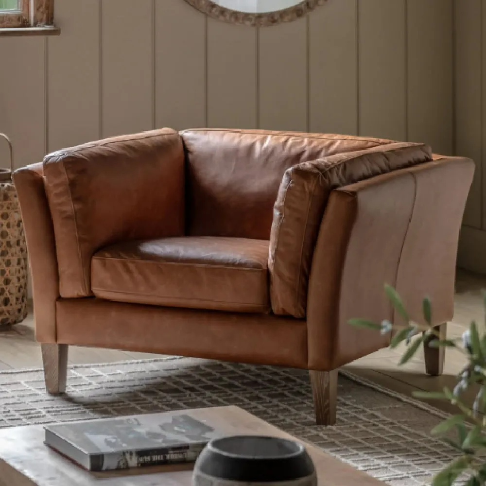 Bartow 1-Seater Sofa with Oak Legs - Brown, Leather image