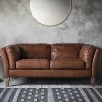 Bartow 2-Seater Sofa with Oak Legs - Brown, Leather