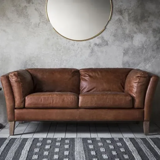 Bartow 2-Seater Sofa with Oak Legs - Brown, Leather