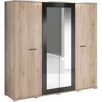 Basalt 4-Door Mirrored Wardrobe - San Remo Oak, Black