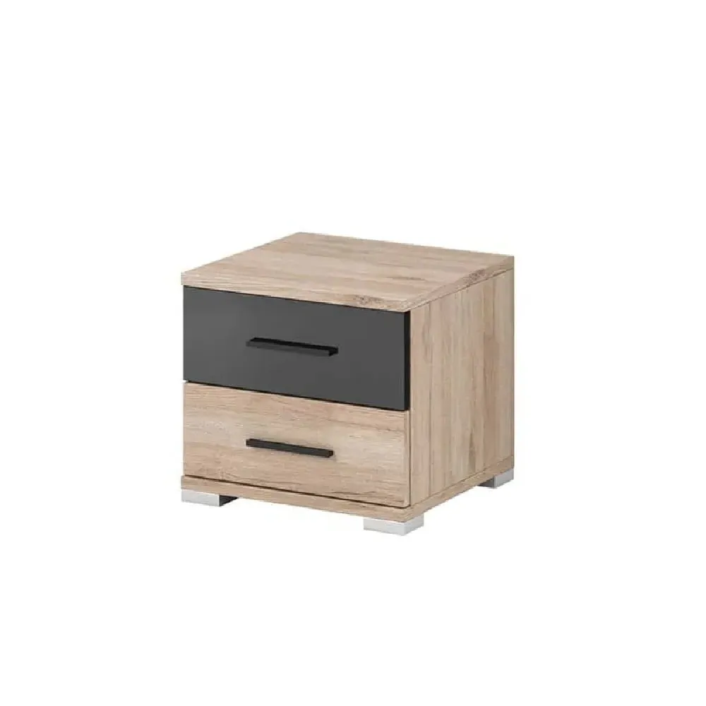 Basalt Bedside Cabinet with 2 Drawers - San Remo Oak image