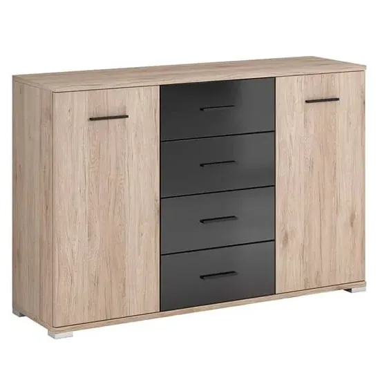Basalt Wooden Sideboard with 2 Doors 4 Drawers - San Remo Oak image