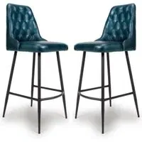 Basel Buffalo Leather Bar Chairs In Pair - Blue