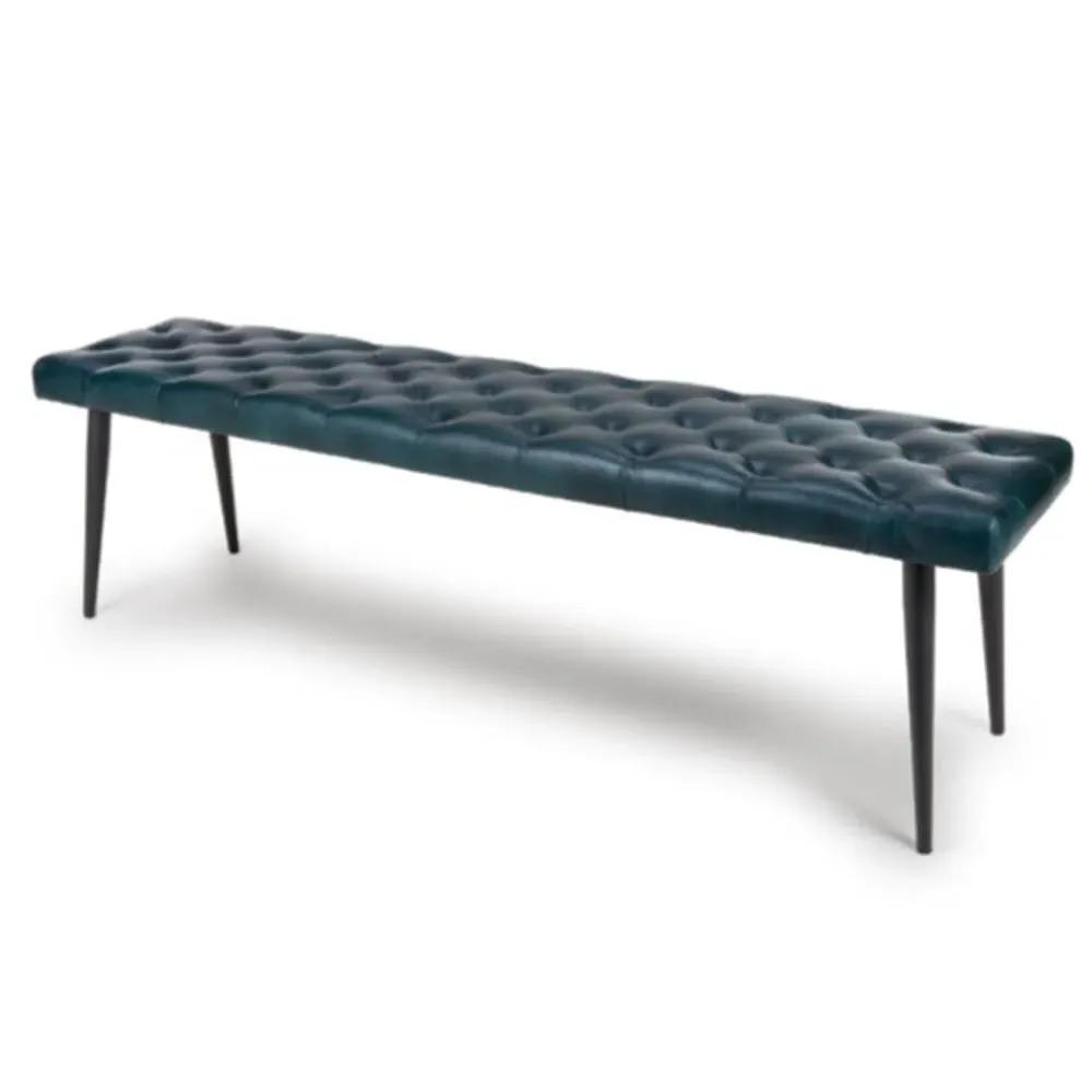 Basel Buffalo Leather Dining Bench - Blue