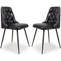 Basel Buffalo Leather Dining Chairs Pair - Black
