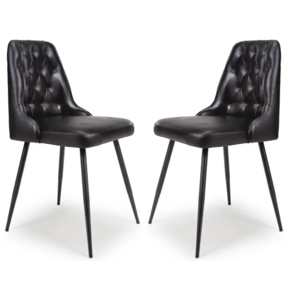 Basel Buffalo Leather Dining Chairs Pair - Black