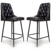 Basel Counter Bar Chairs In Pair - Black, Buffalo Leather