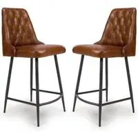 Basel Counter Bar Chairs In Pair - Tan, Buffalo Leather