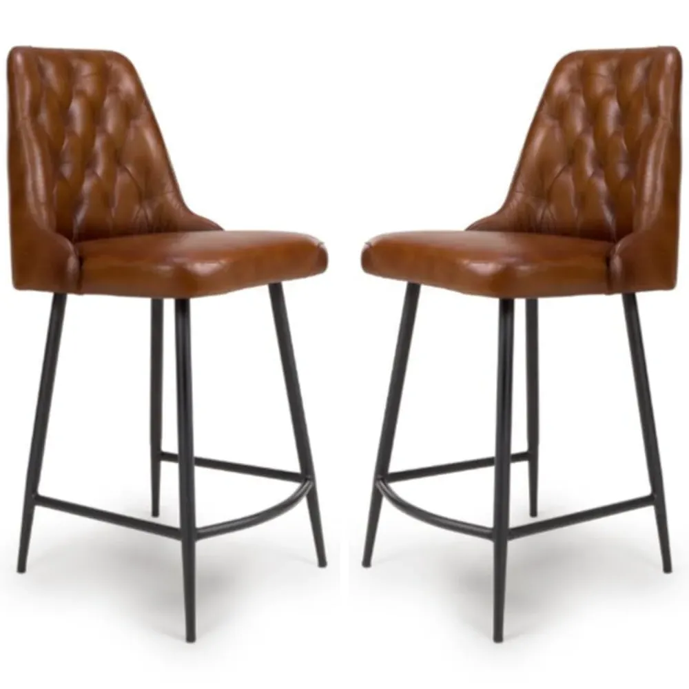 Basel Counter Bar Chairs In Pair - Tan, Buffalo Leather