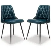 Basel Dining Chairs In Pair - Blue, Buffalo Leather