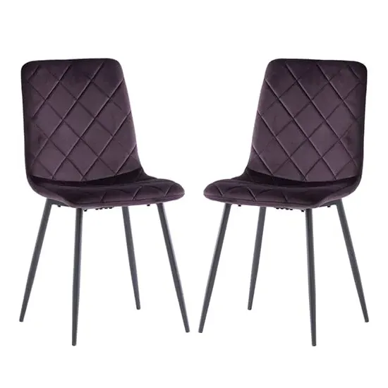 Basia Dining Chairs In Pair - Aubergine, Velvet image