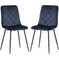 Basia Dining Chairs In Pair - Blue, Velvet