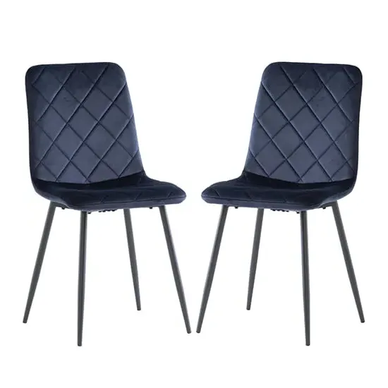 Basia Dining Chairs In Pair - Blue, Velvet