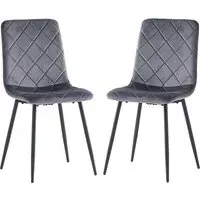 Basia Dining Chairs In Pair - Grey, Velvet