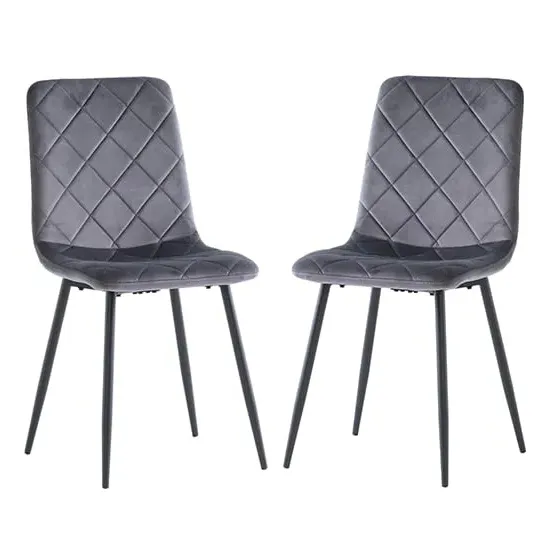 Basia Dining Chairs In Pair - Grey, Velvet