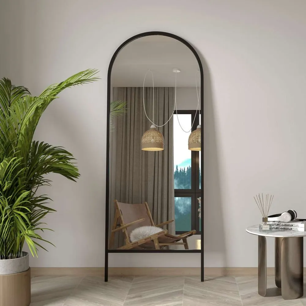 Basiko Arched Full Length Floor Mirror - Black, Metal product