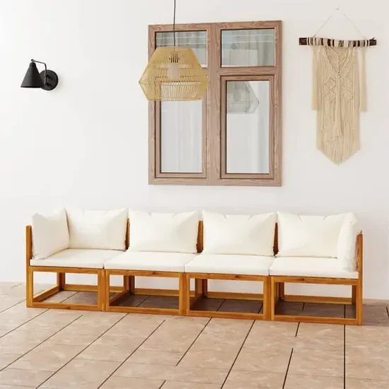 Basile 4-Seater Garden Sofa - Cream, Acacia Wood image