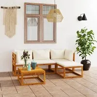 Basile 5-Piece Garden Lounge Set - Cream, Acacia Wood