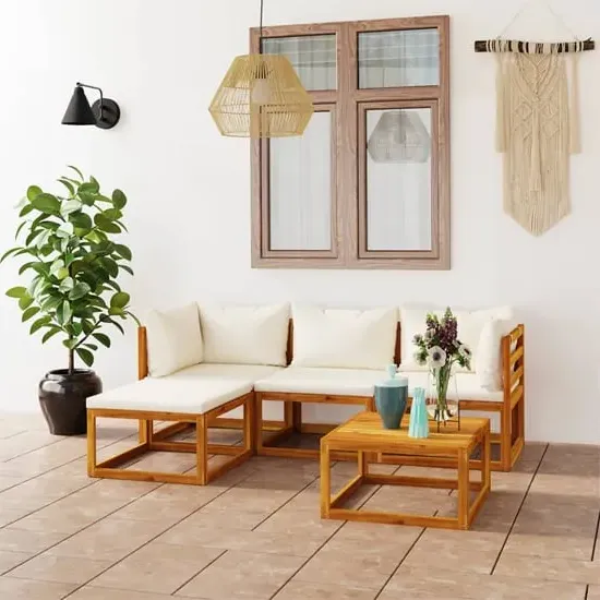 Basile 5-Piece Garden Lounge Set - Cream, Acacia Wood