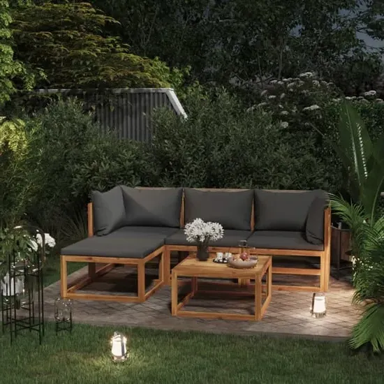 Basile 5-Piece Garden Lounge Set - Grey, Acacia Wood