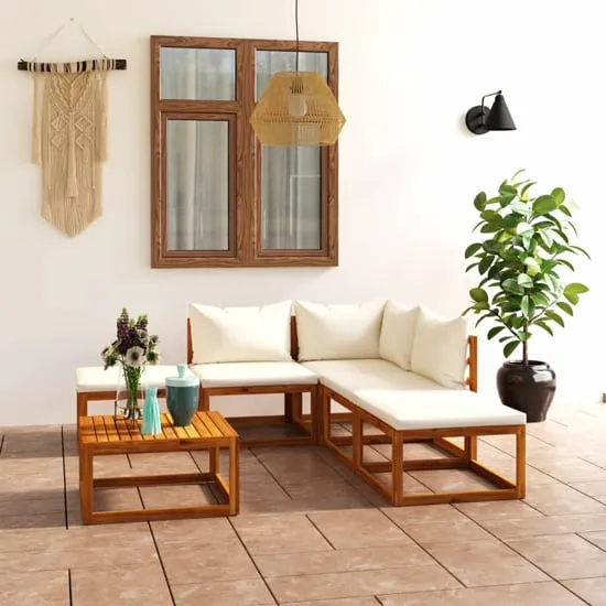 Basile 6-Piece Garden Lounge Set - Cream, Acacia Wood