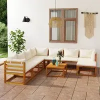Basile 9-Piece Garden Lounge Set - Cream, Acacia Wood