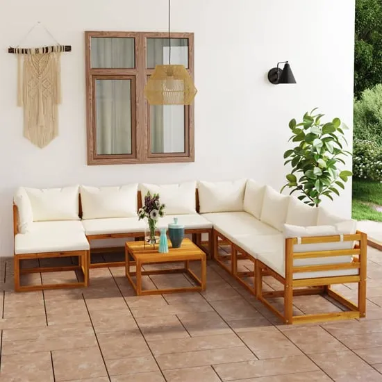 Basile 9-Piece Garden Lounge Set - Cream, Acacia Wood
