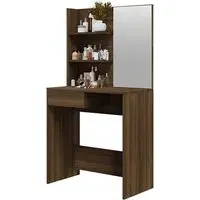 Basile Dressing Table with Mirror - Brown Oak, Engineered Wood
