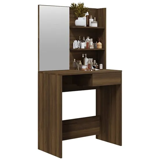 Basile Dressing Table with Mirror - Brown Oak, Engineered Wood