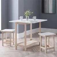 Basira Bar Set with 2 Stools - White Lacquer