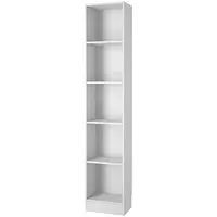 Baskon Narrow Bookcase with 5 Shelves - White