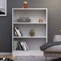 Baskon Wide Bookcase with 3 Shelves - White, Wood alternate view