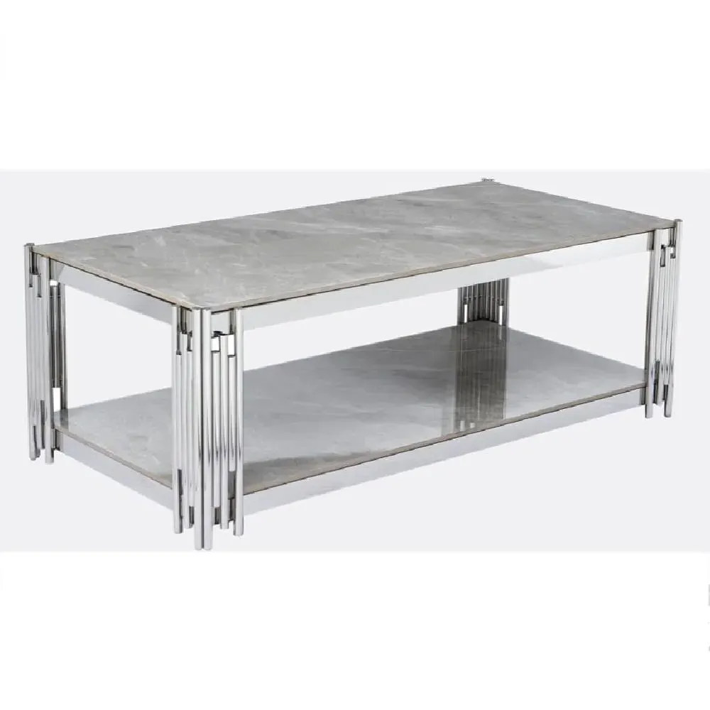 Bastia Coffee Table with Chrome Frame - Grey, Sintered Stone